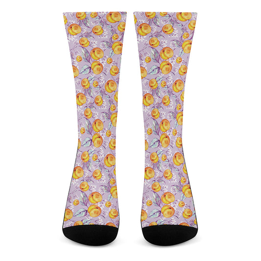 Watercolor Apricot Fruit Pattern Print Crew Socks