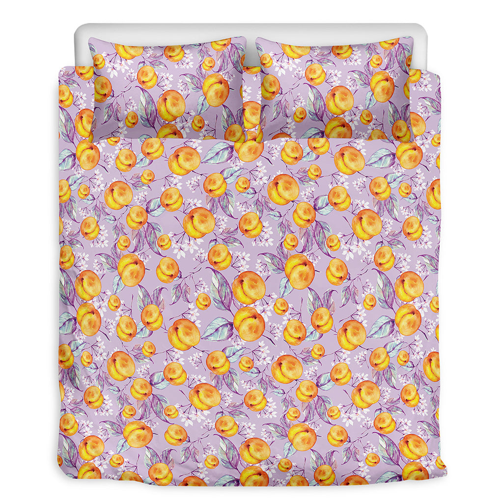 Watercolor Apricot Fruit Pattern Print Duvet Cover Bedding Set