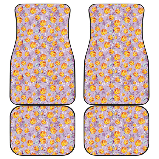 Watercolor Apricot Fruit Pattern Print Front and Back Car Floor Mats