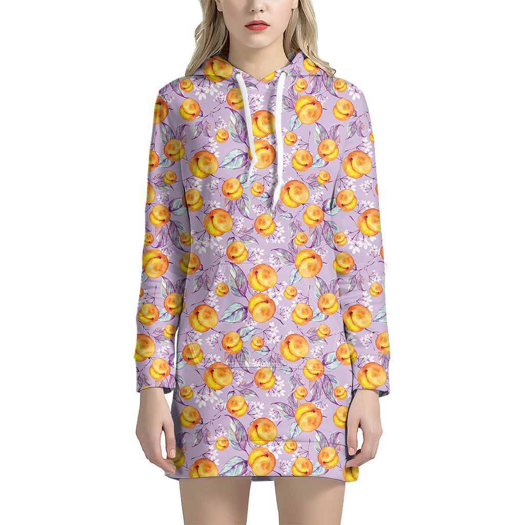 Watercolor Apricot Fruit Pattern Print Hoodie Dress