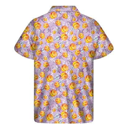 Watercolor Apricot Fruit Pattern Print Men's Short Sleeve Shirt