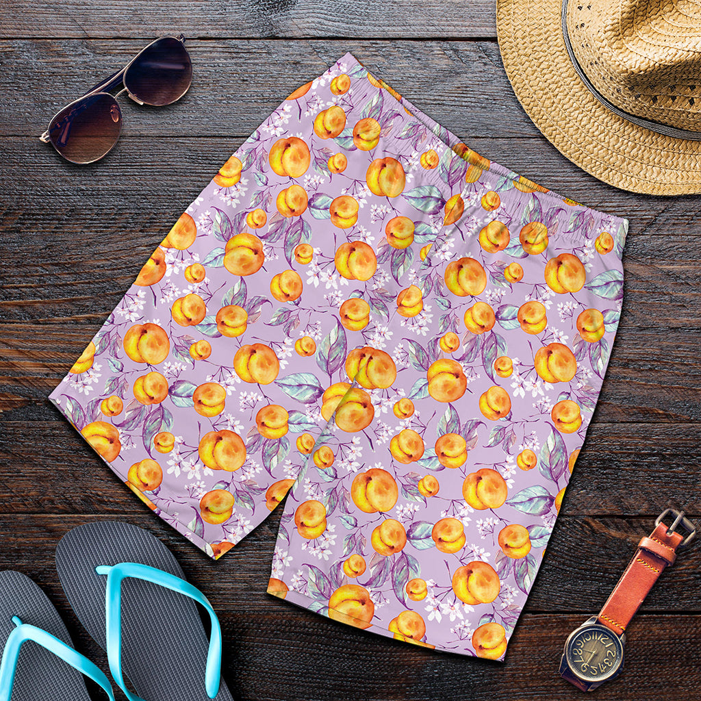 Watercolor Apricot Fruit Pattern Print Men's Shorts