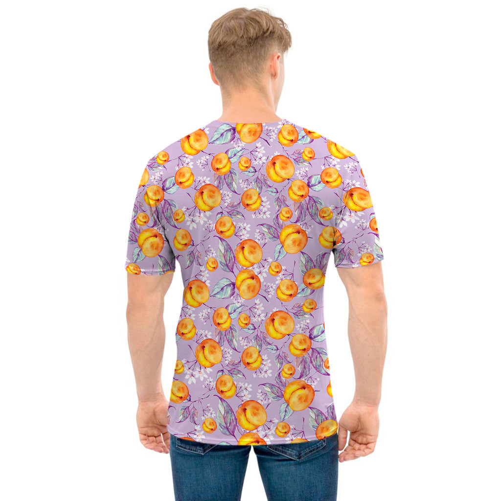Watercolor Apricot Fruit Pattern Print Men's T-Shirt