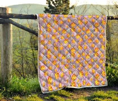 Watercolor Apricot Fruit Pattern Print Quilt