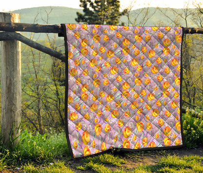 Watercolor Apricot Fruit Pattern Print Quilt