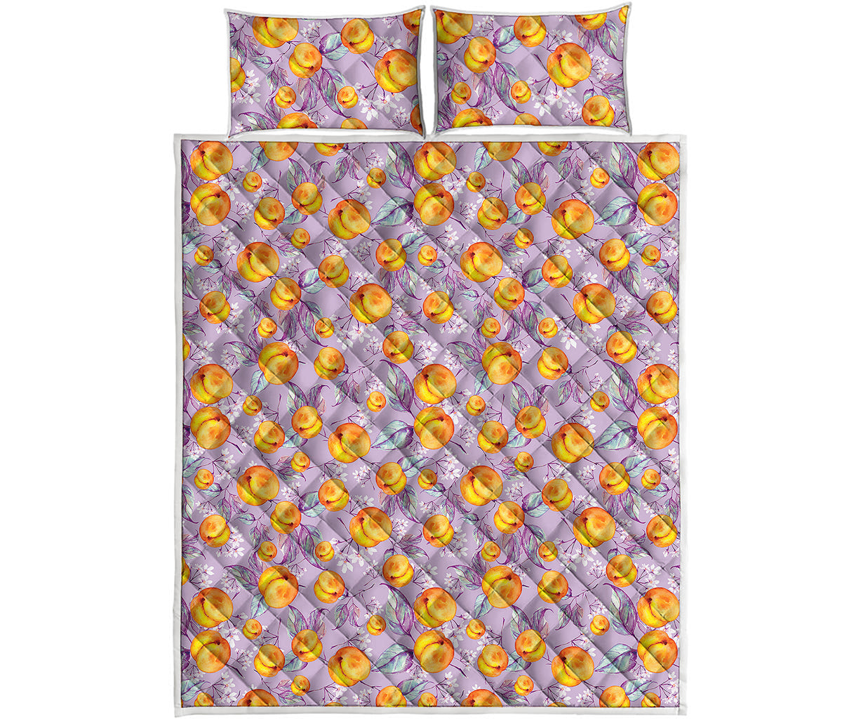 Watercolor Apricot Fruit Pattern Print Quilt Bed Set