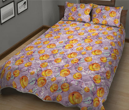 Watercolor Apricot Fruit Pattern Print Quilt Bed Set