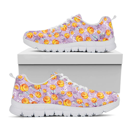 Watercolor Apricot Fruit Pattern Print White Sneakers
