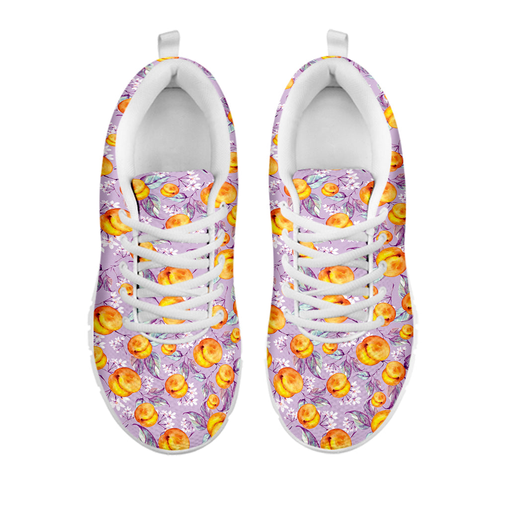 Watercolor Apricot Fruit Pattern Print White Sneakers
