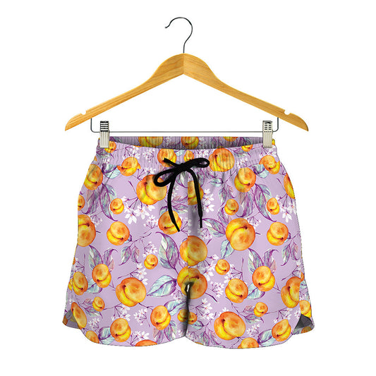 Watercolor Apricot Fruit Pattern Print Women's Shorts