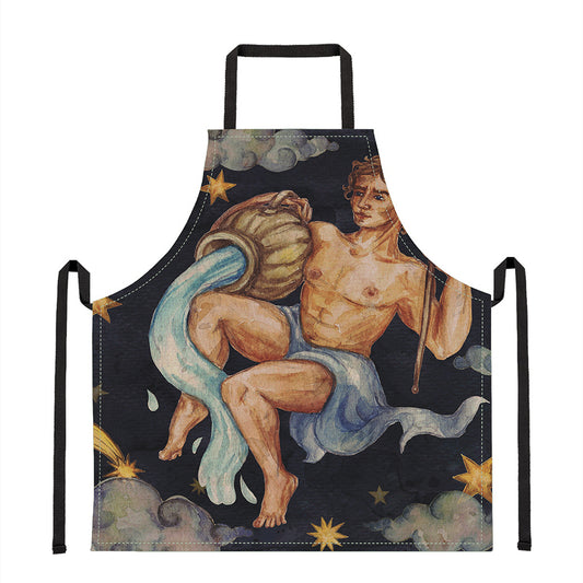 Watercolor Aquarius Zodiac Sign Print Apron