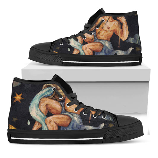 Watercolor Aquarius Zodiac Sign Print Black High Top Shoes