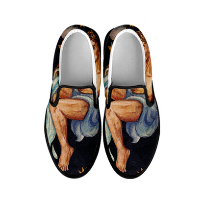 Watercolor Aquarius Zodiac Sign Print Black Slip On Shoes