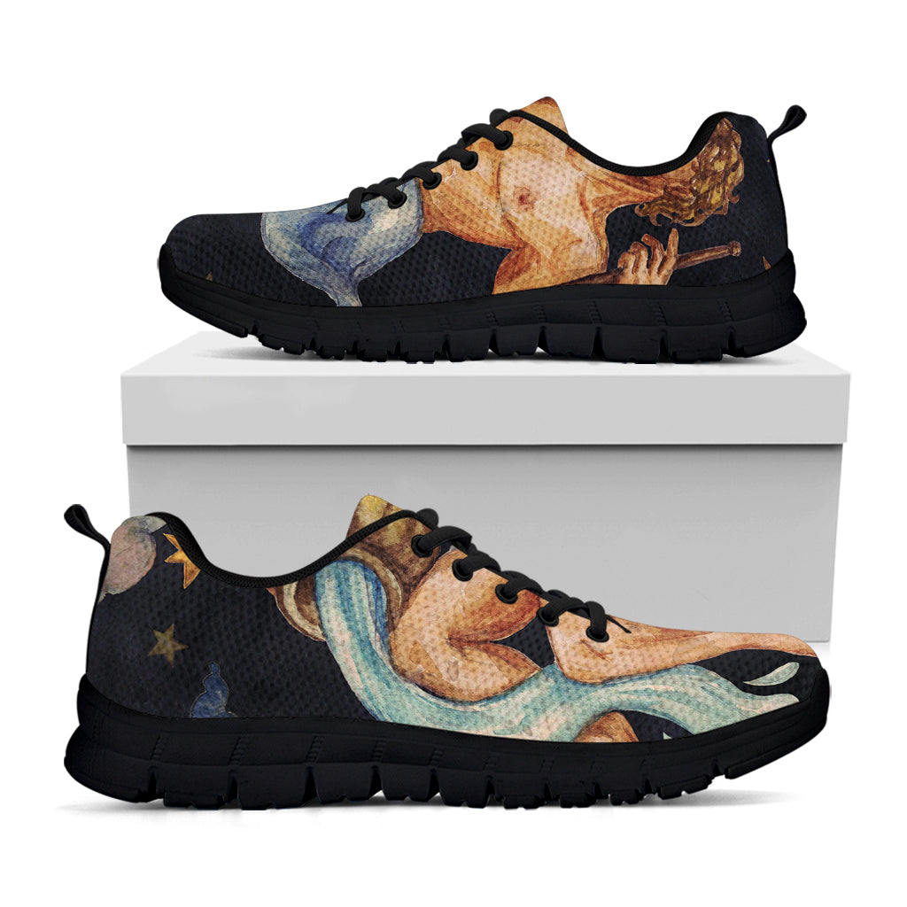 Watercolor Aquarius Zodiac Sign Print Black Sneakers