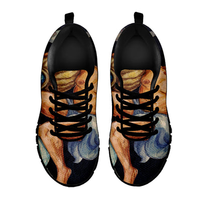 Watercolor Aquarius Zodiac Sign Print Black Sneakers