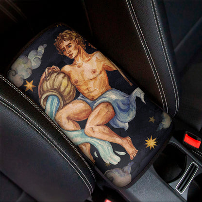 Watercolor Aquarius Zodiac Sign Print Car Center Console Cover