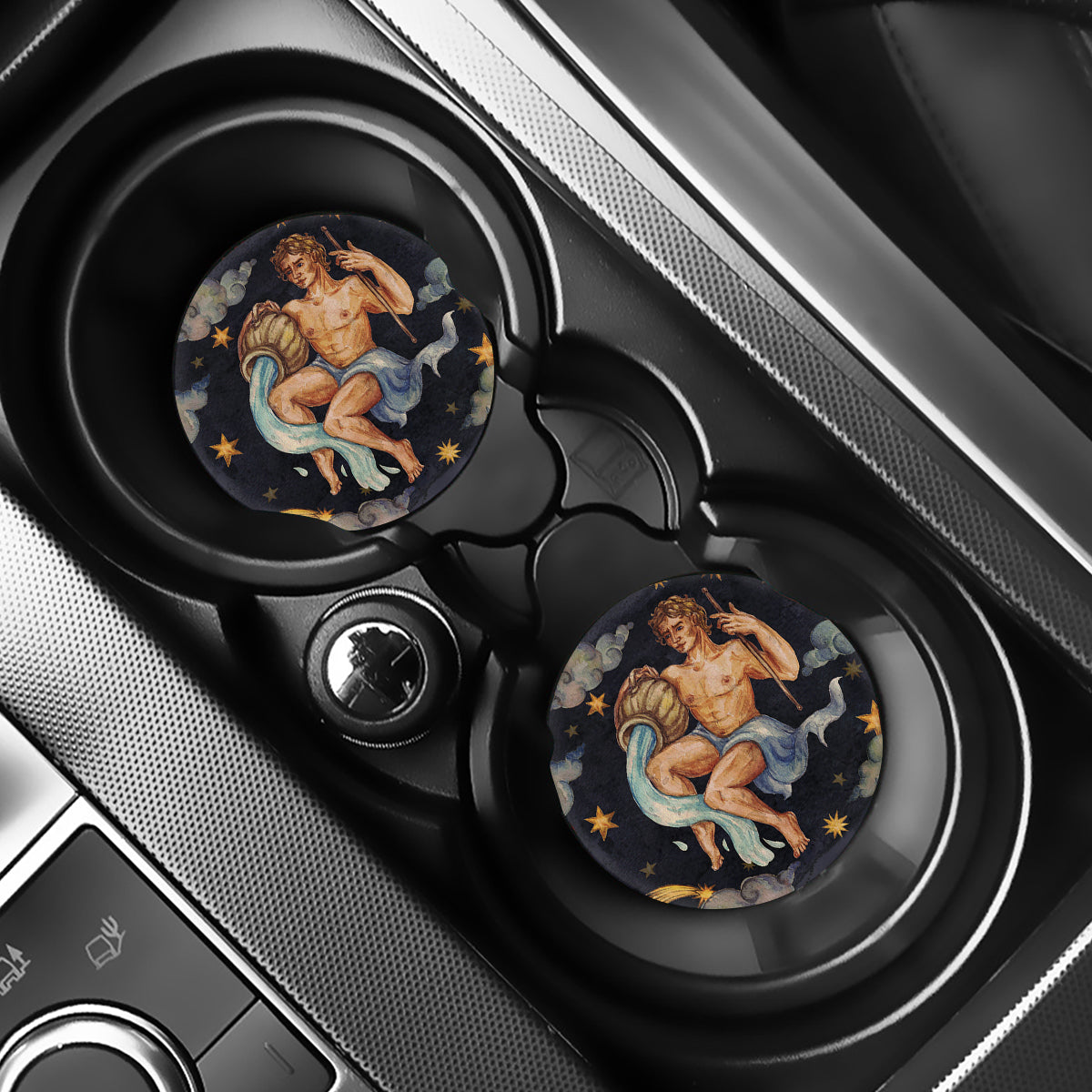 Watercolor Aquarius Zodiac Sign Print Car Coasters