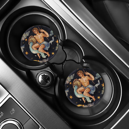 Watercolor Aquarius Zodiac Sign Print Car Coasters