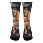 Watercolor Aquarius Zodiac Sign Print Crew Socks