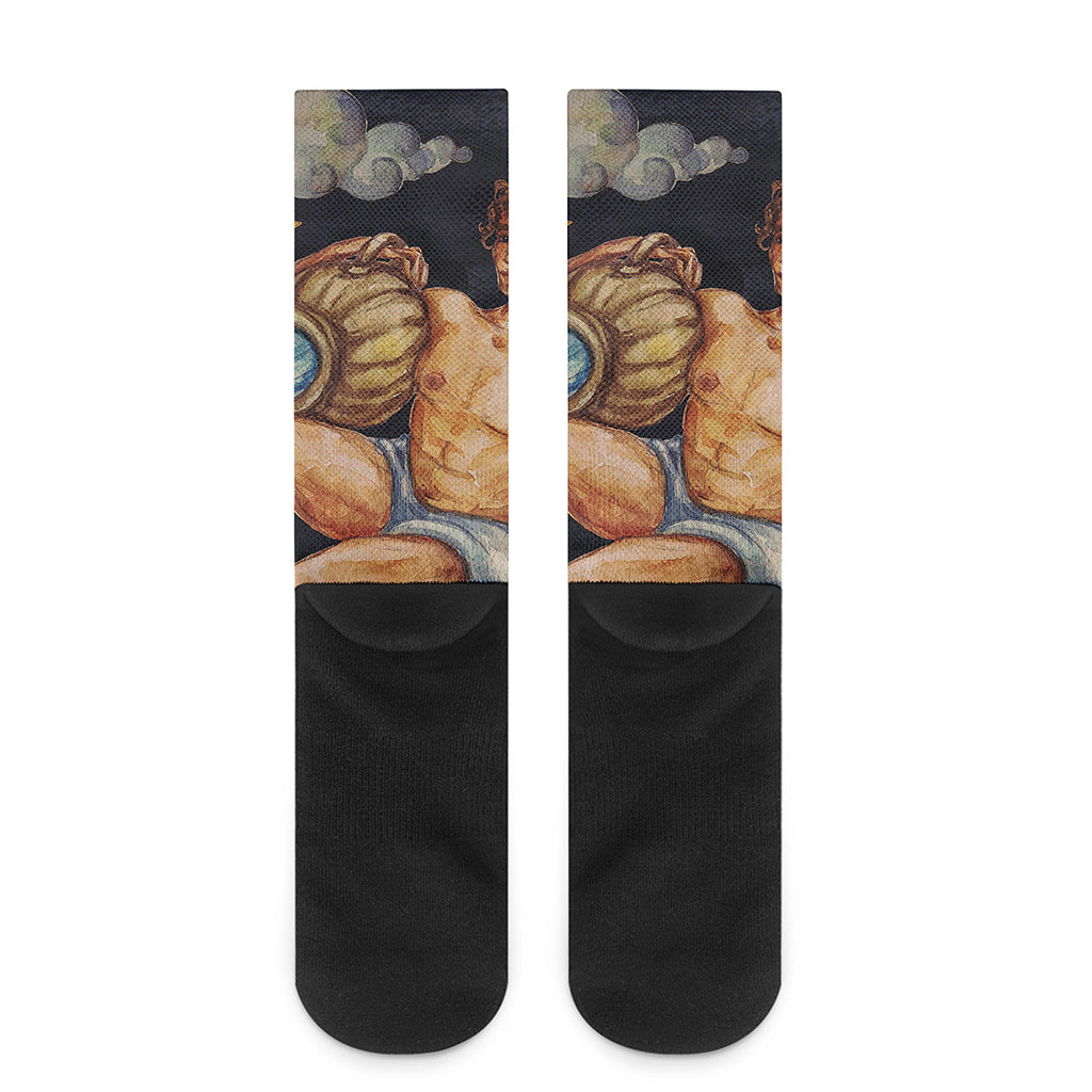 Watercolor Aquarius Zodiac Sign Print Crew Socks