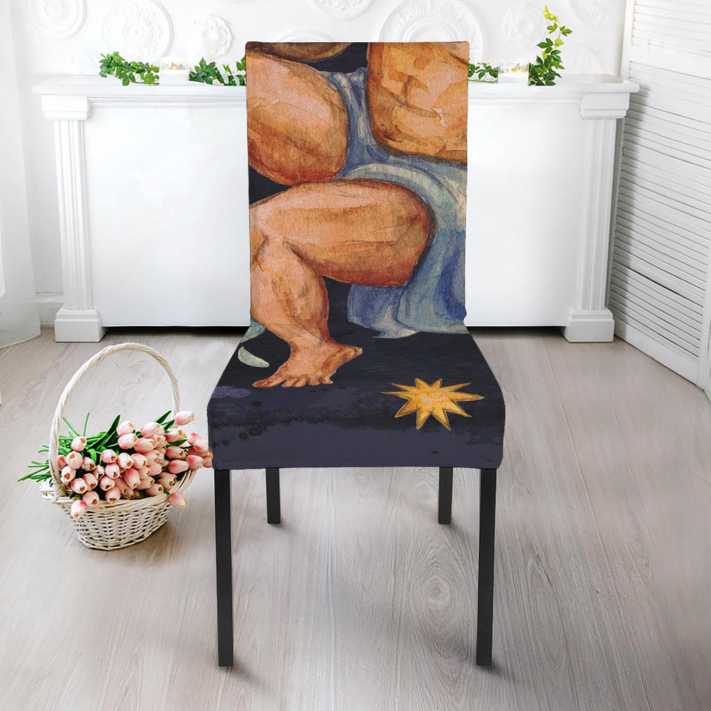 Watercolor Aquarius Zodiac Sign Print Dining Chair Slipcover