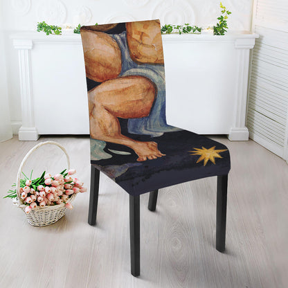 Watercolor Aquarius Zodiac Sign Print Dining Chair Slipcover
