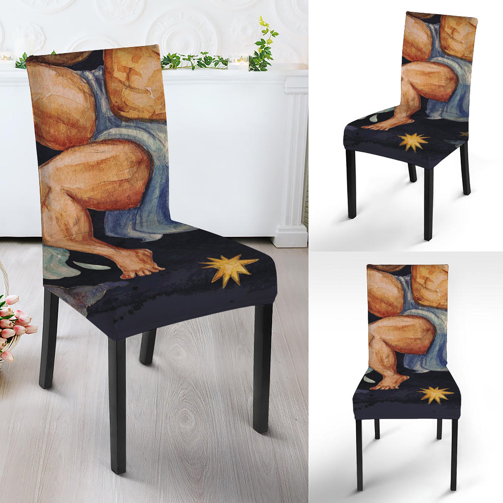 Watercolor Aquarius Zodiac Sign Print Dining Chair Slipcover