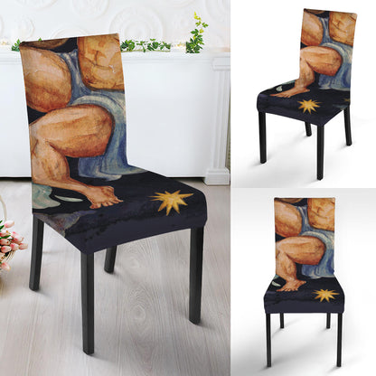 Watercolor Aquarius Zodiac Sign Print Dining Chair Slipcover