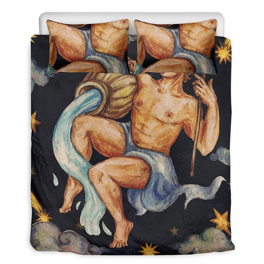 Watercolor Aquarius Zodiac Sign Print Duvet Cover Bedding Set
