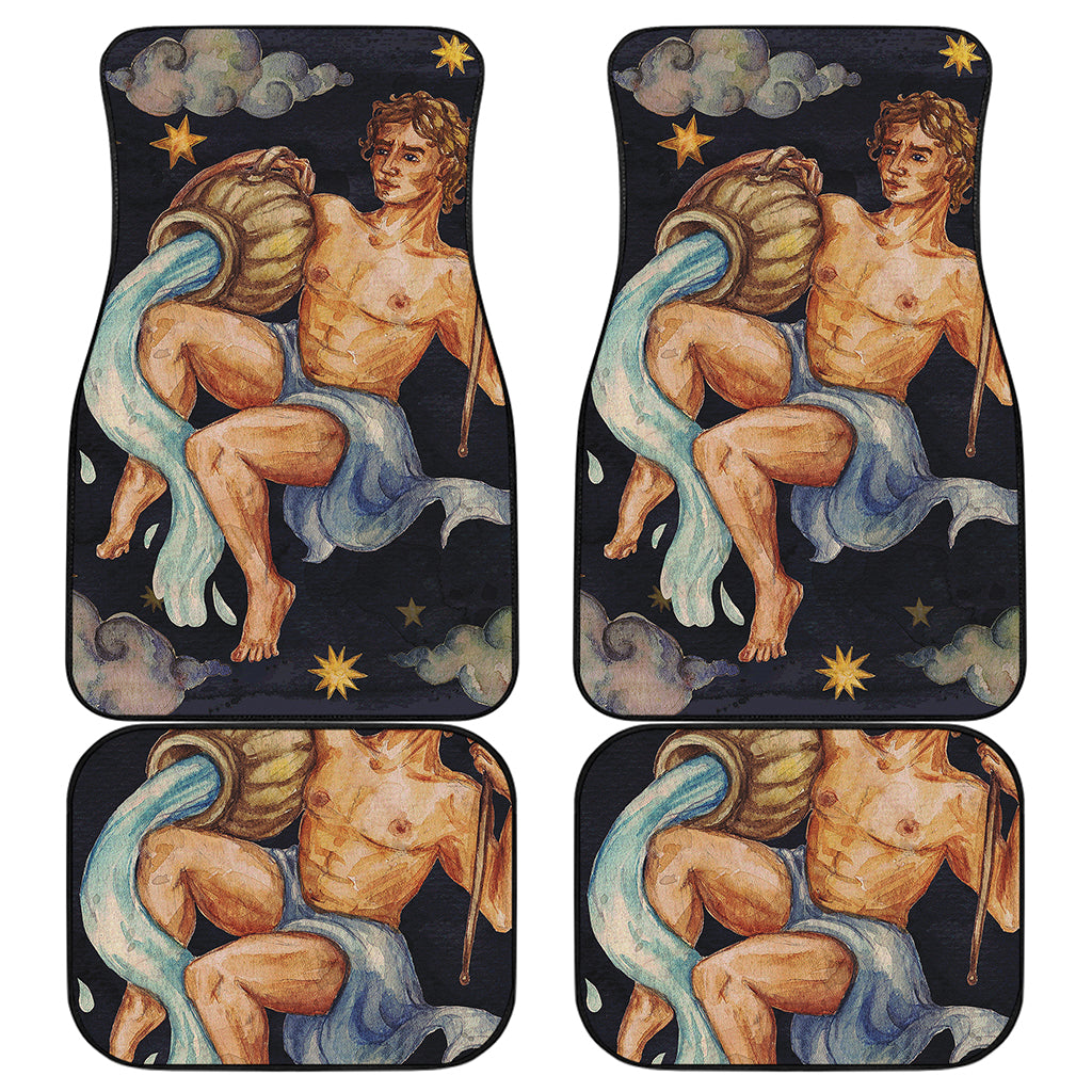 Watercolor Aquarius Zodiac Sign Print Front and Back Car Floor Mats
