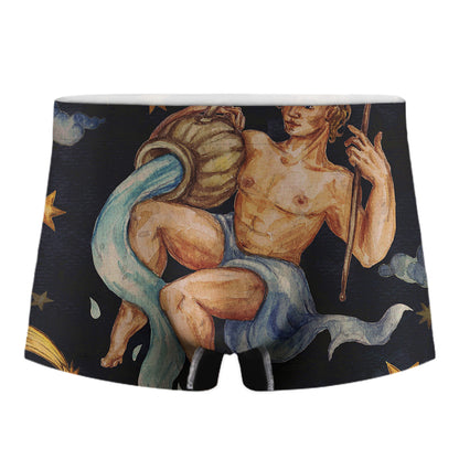 Watercolor Aquarius Zodiac Sign Print Men's Boxer Briefs