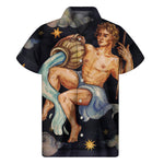 Watercolor Aquarius Zodiac Sign Print Men's Short Sleeve Shirt