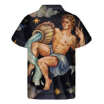 Watercolor Aquarius Zodiac Sign Print Men's Short Sleeve Shirt