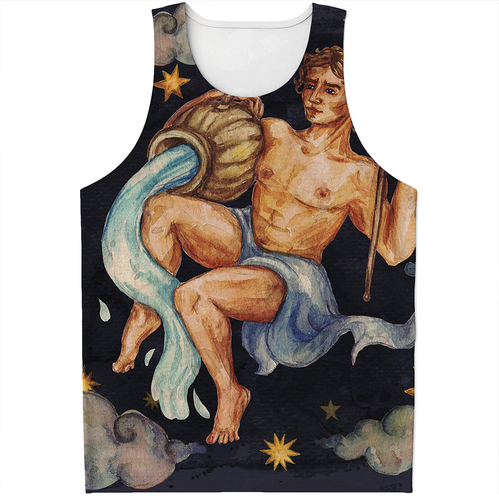 Watercolor Aquarius Zodiac Sign Print Men's Tank Top