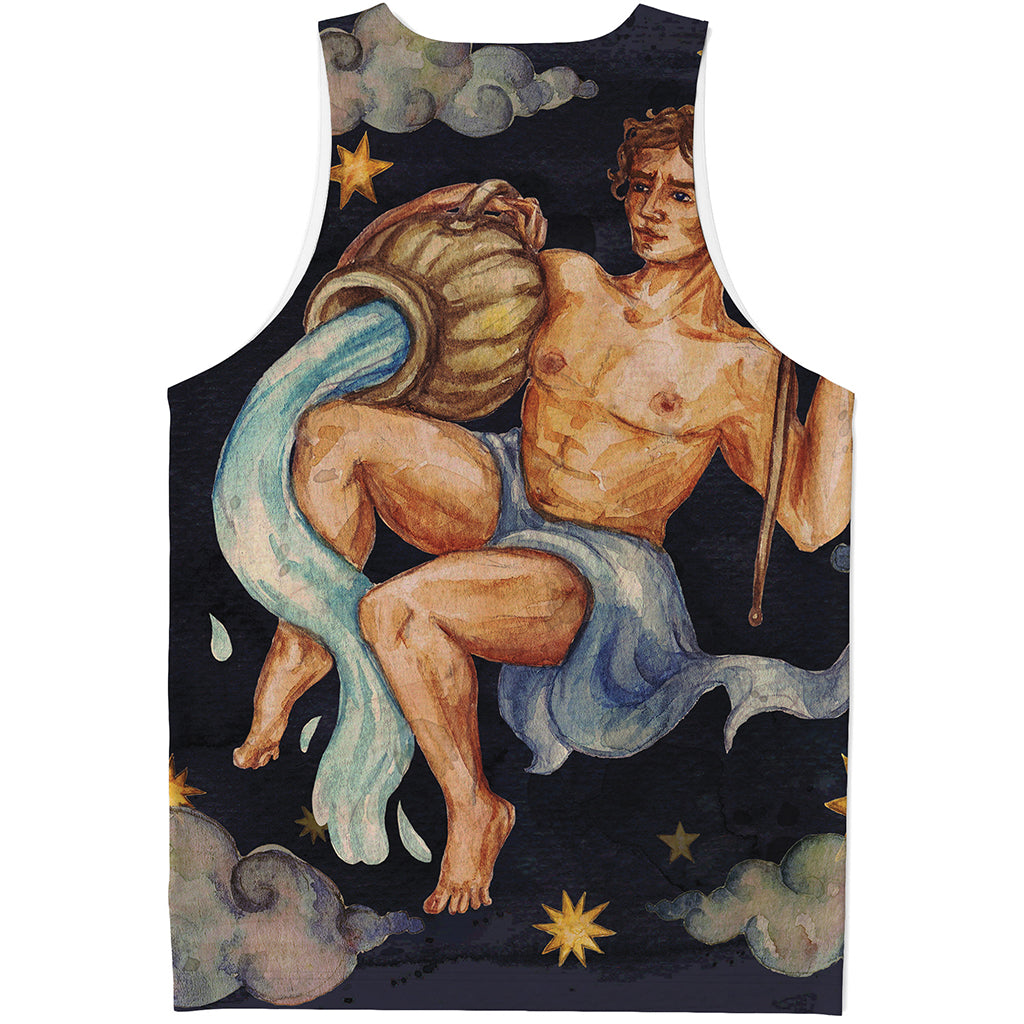 Watercolor Aquarius Zodiac Sign Print Men's Tank Top