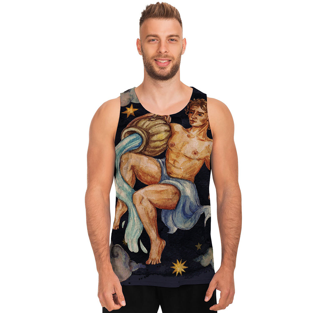 Watercolor Aquarius Zodiac Sign Print Men's Tank Top