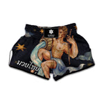 Watercolor Aquarius Zodiac Sign Print Muay Thai Boxing Shorts