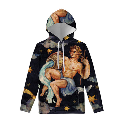 Watercolor Aquarius Zodiac Sign Print Pullover Hoodie