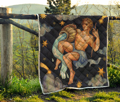 Watercolor Aquarius Zodiac Sign Print Quilt