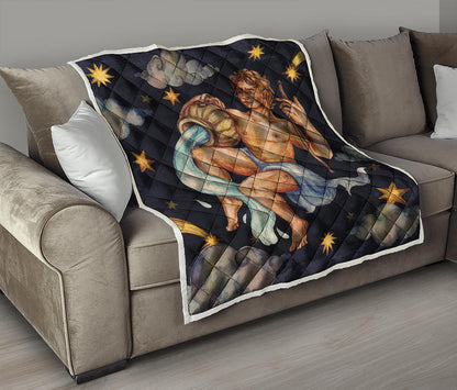 Watercolor Aquarius Zodiac Sign Print Quilt