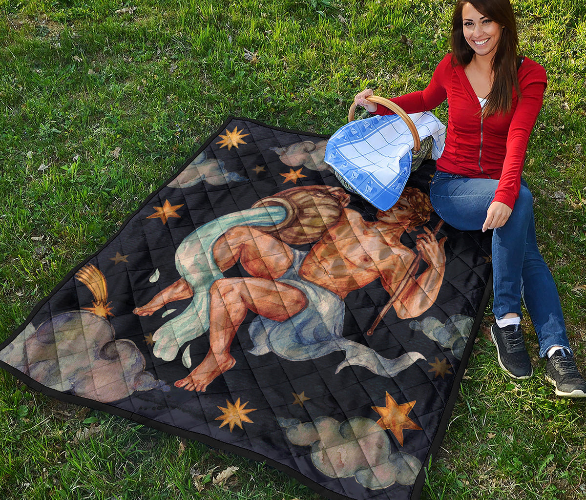 Watercolor Aquarius Zodiac Sign Print Quilt