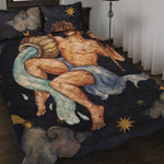 Watercolor Aquarius Zodiac Sign Print Quilt Bed Set