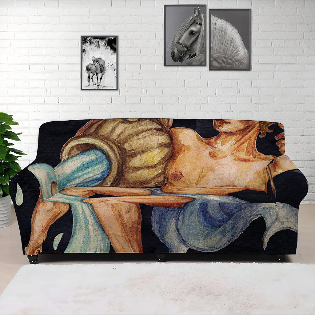 Watercolor Aquarius Zodiac Sign Print Sofa Cover