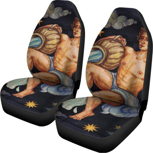 Watercolor Aquarius Zodiac Sign Print Universal Fit Car Seat Covers