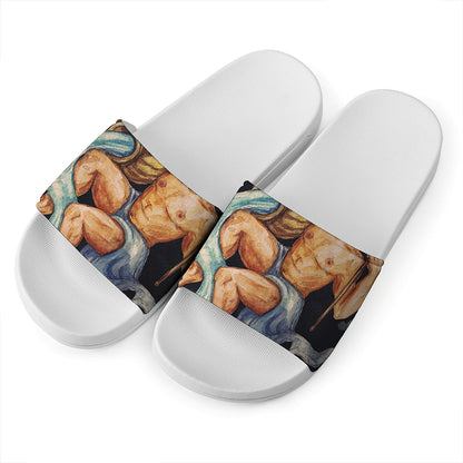 Watercolor Aquarius Zodiac Sign Print White Slide Sandals