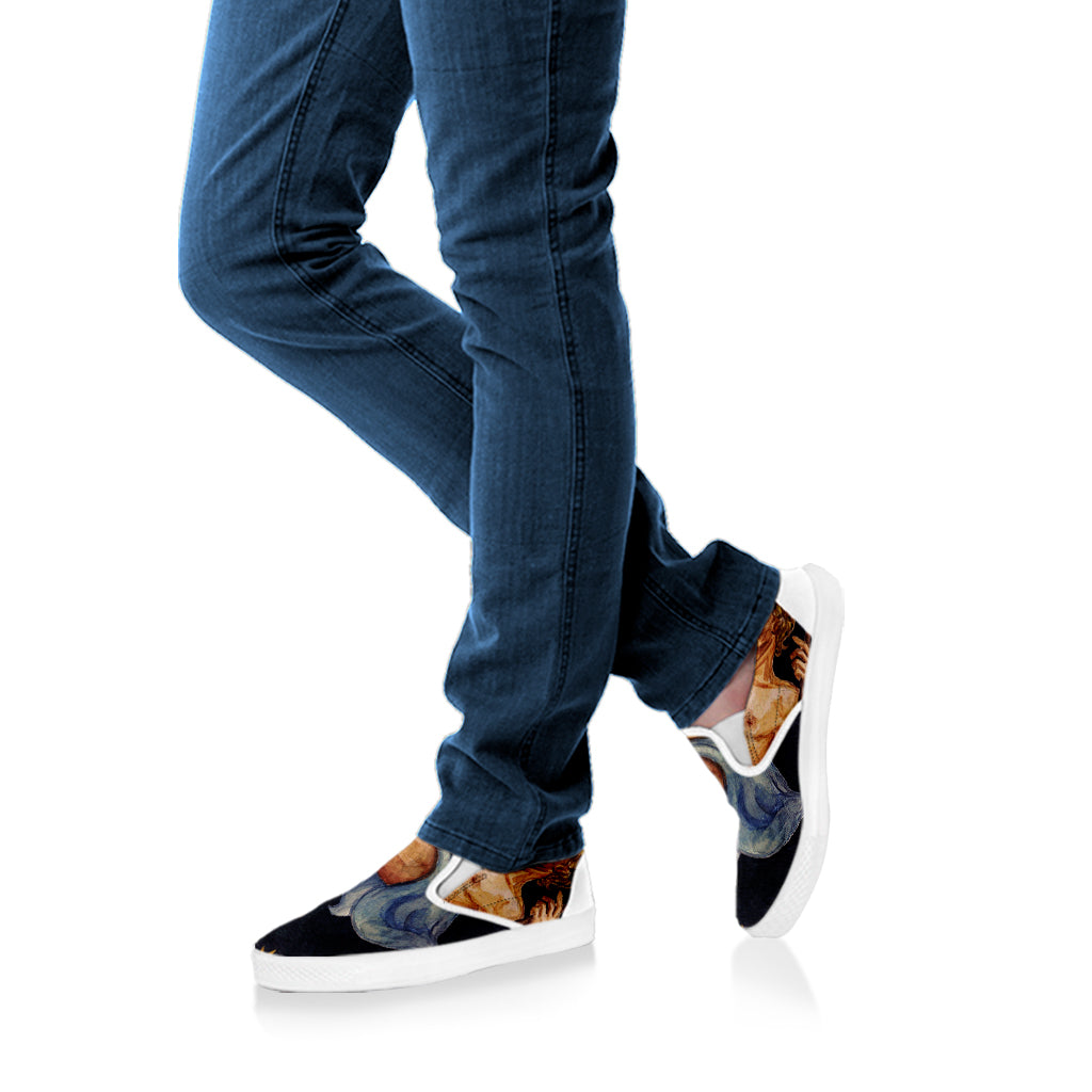 Watercolor Aquarius Zodiac Sign Print White Slip On Shoes