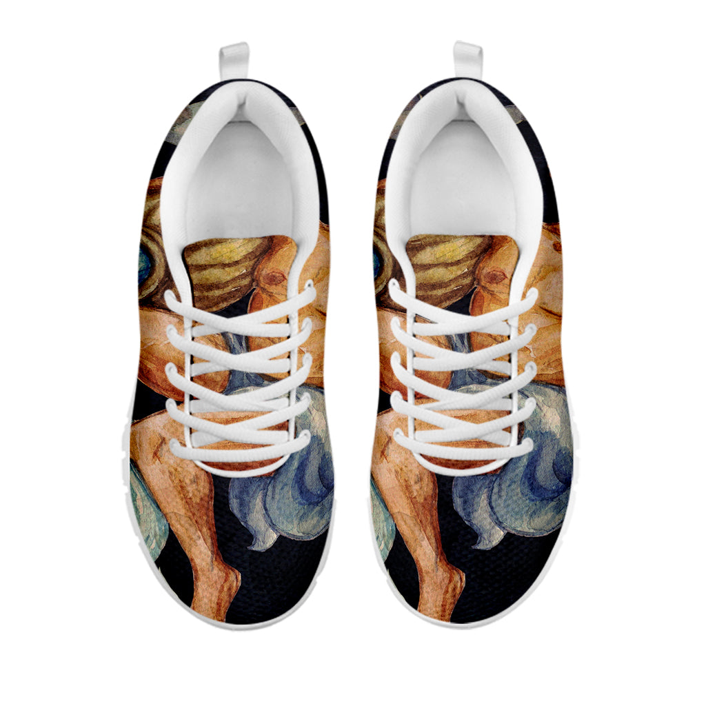 Watercolor Aquarius Zodiac Sign Print White Sneakers