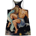Watercolor Aquarius Zodiac Sign Print Women's Racerback Tank Top