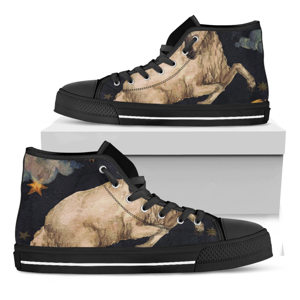 Watercolor Aries Zodiac Sign Print Black High Top Shoes