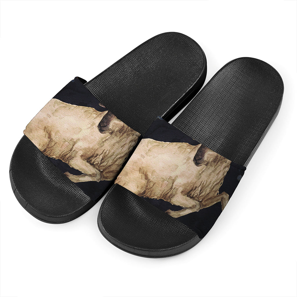 Watercolor Aries Zodiac Sign Print Black Slide Sandals